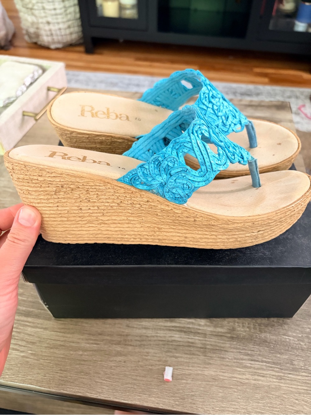 Reba Turquoise Braided Espadrille Wedge Sandals